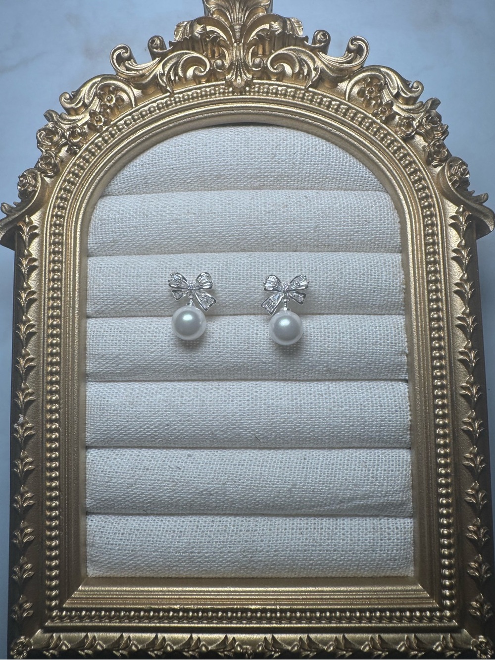 Pearl Drop Bow Stud Earrings